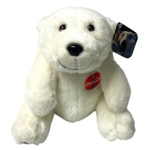 Coca Cola 1996 Plush Stuffed Toy Polar Bear 9" x 9" Vintage Coca-Cola Coke Badge